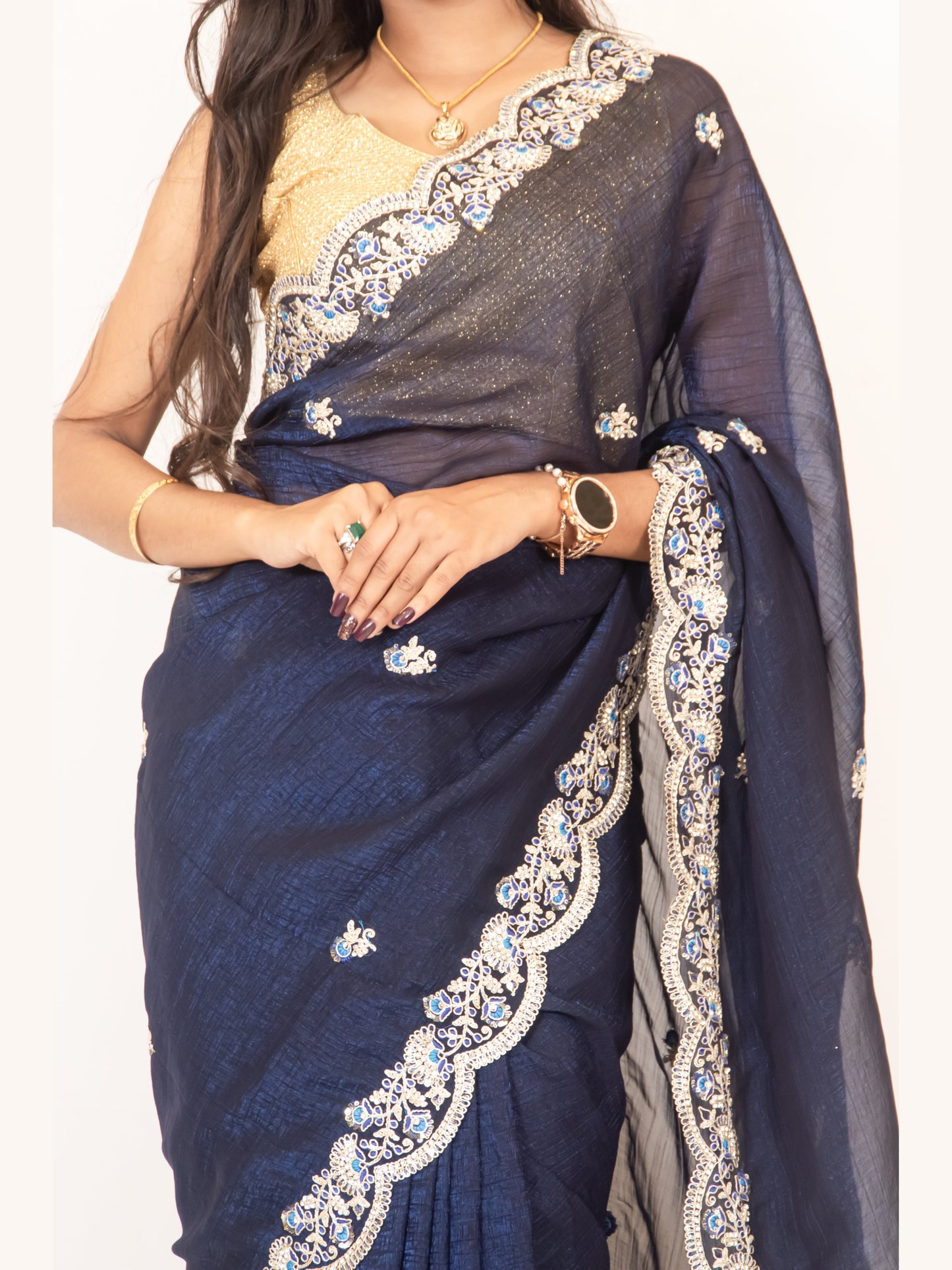 Exquisite Wine Georgette Saree with Resham Work & Swarovski Embellishments