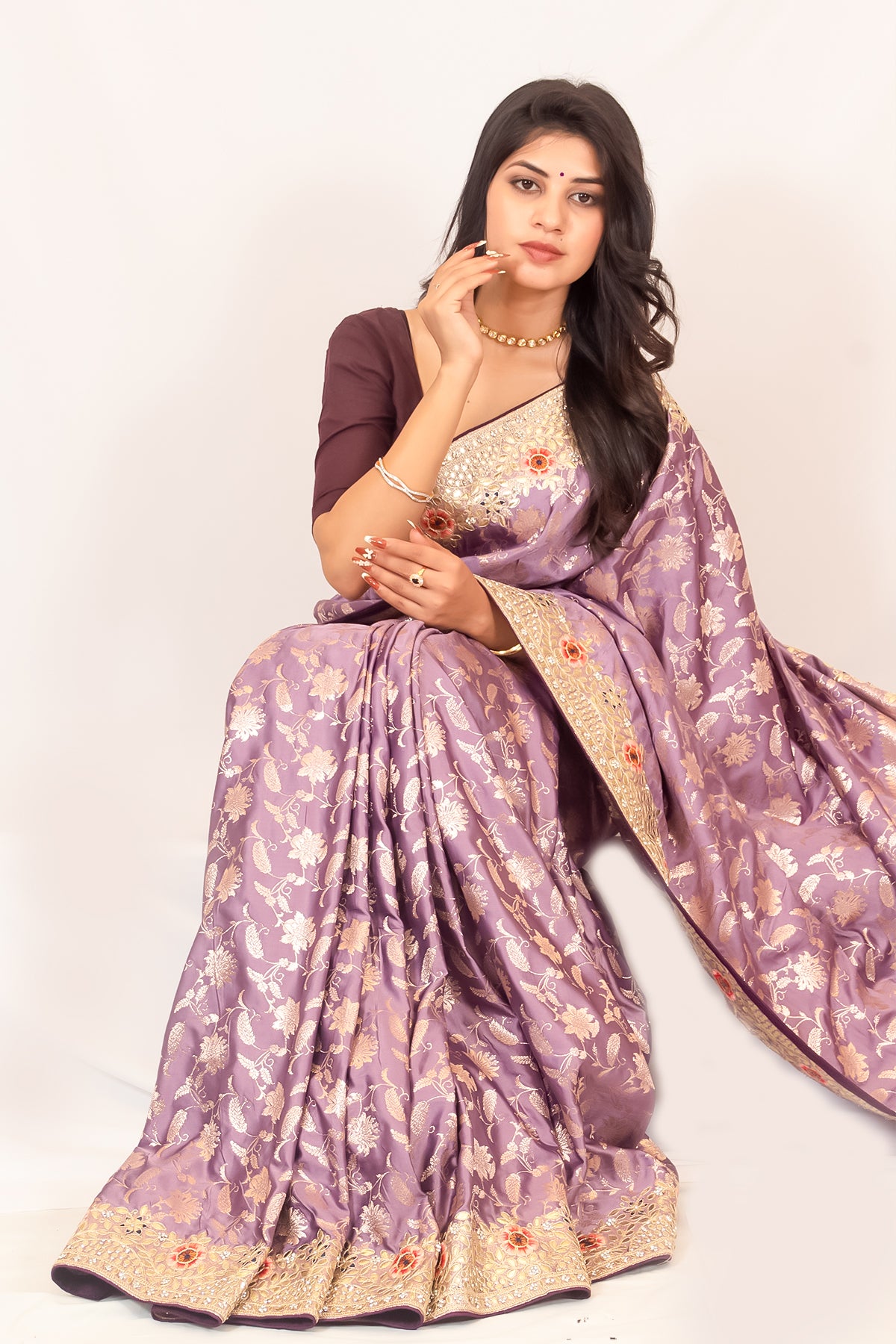 Lavender Dola Silk Saree with Intricate Gotapatti & Zari Embroidery