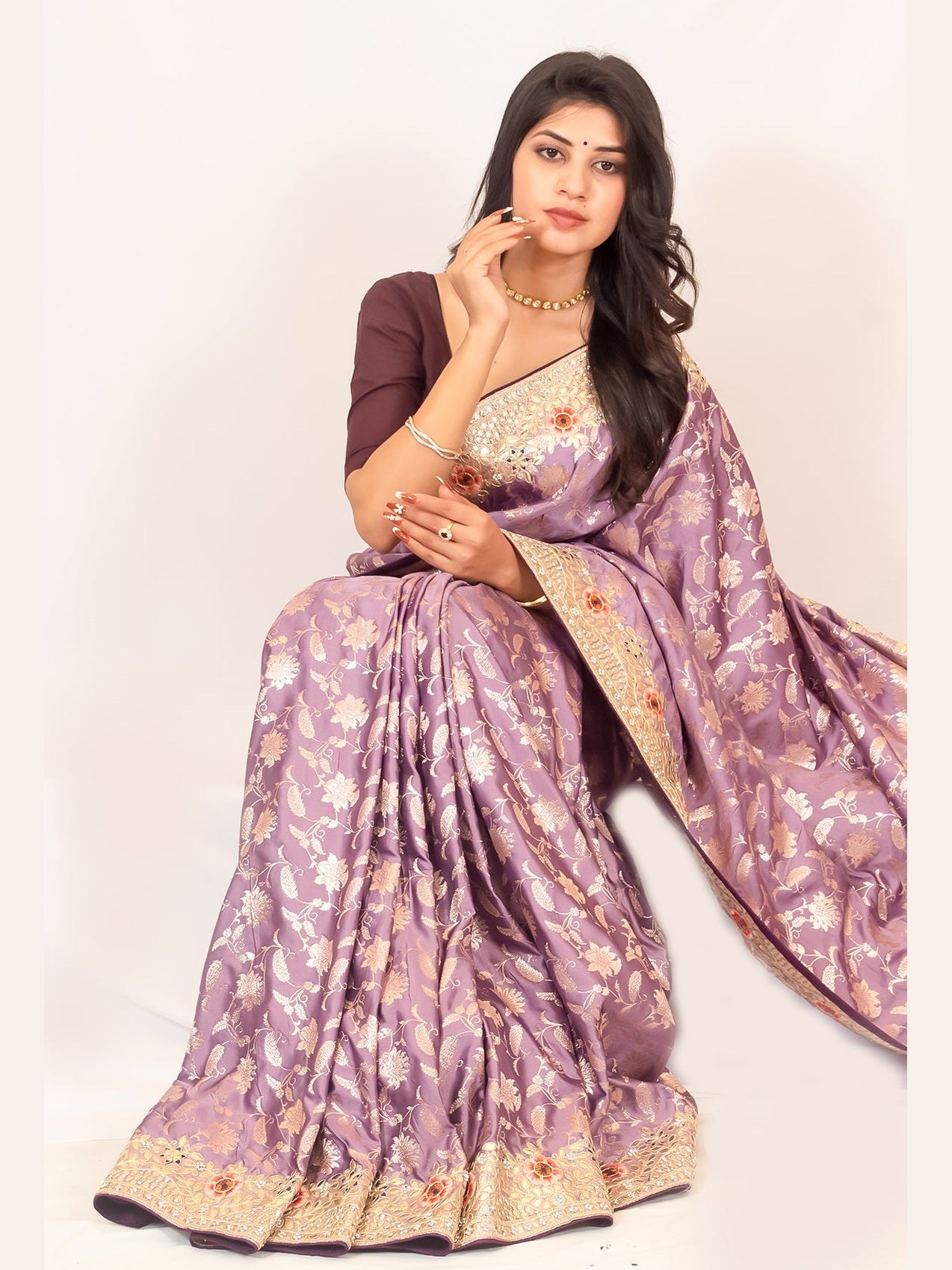 Lavender Dola Silk Saree with Intricate Gotapatti & Zari Embroidery