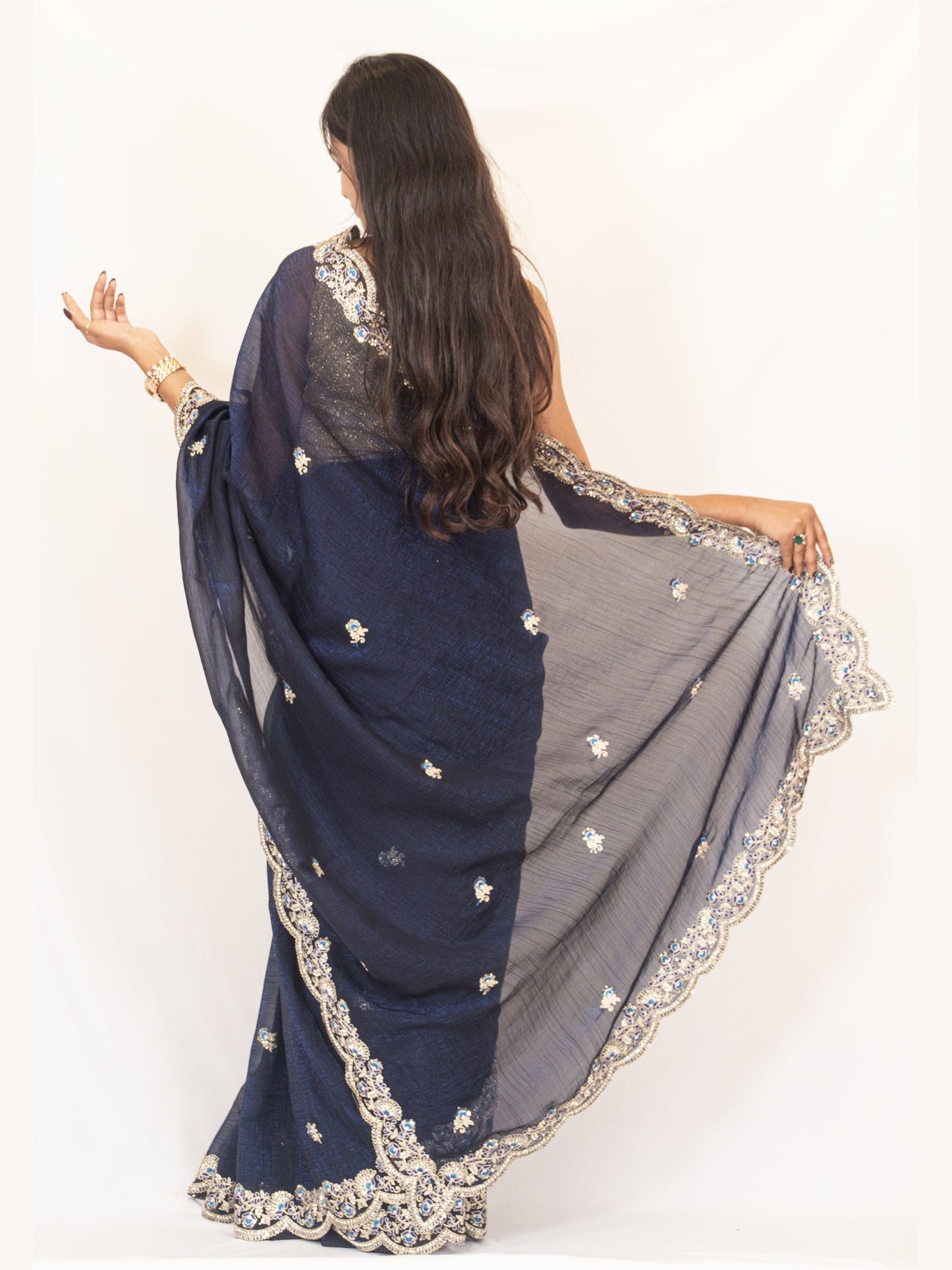 Exquisite Wine Georgette Saree with Resham Work & Swarovski Embellishments