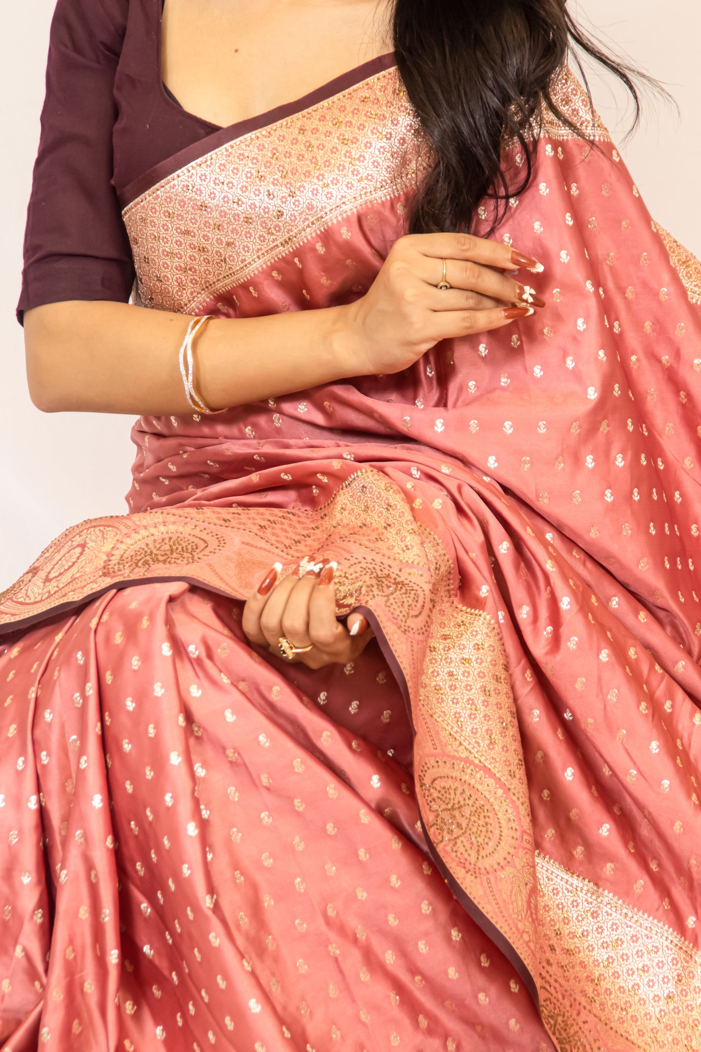 Onion Pink Dola Silk Zari & Stone Embellished Festive Wear