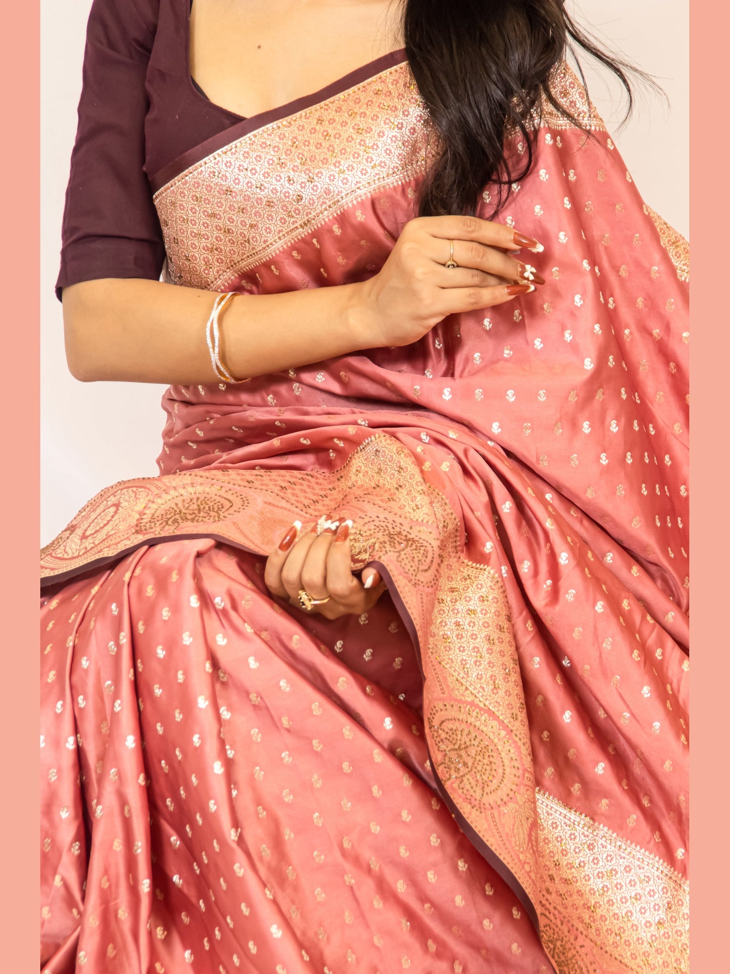 Onion Pink Dola Silk Zari & Stone Embellished Festive Wear