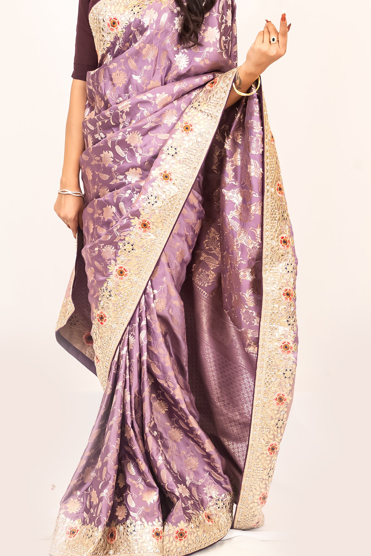 Lavender Dola Silk Saree with Intricate Gotapatti & Zari Embroidery