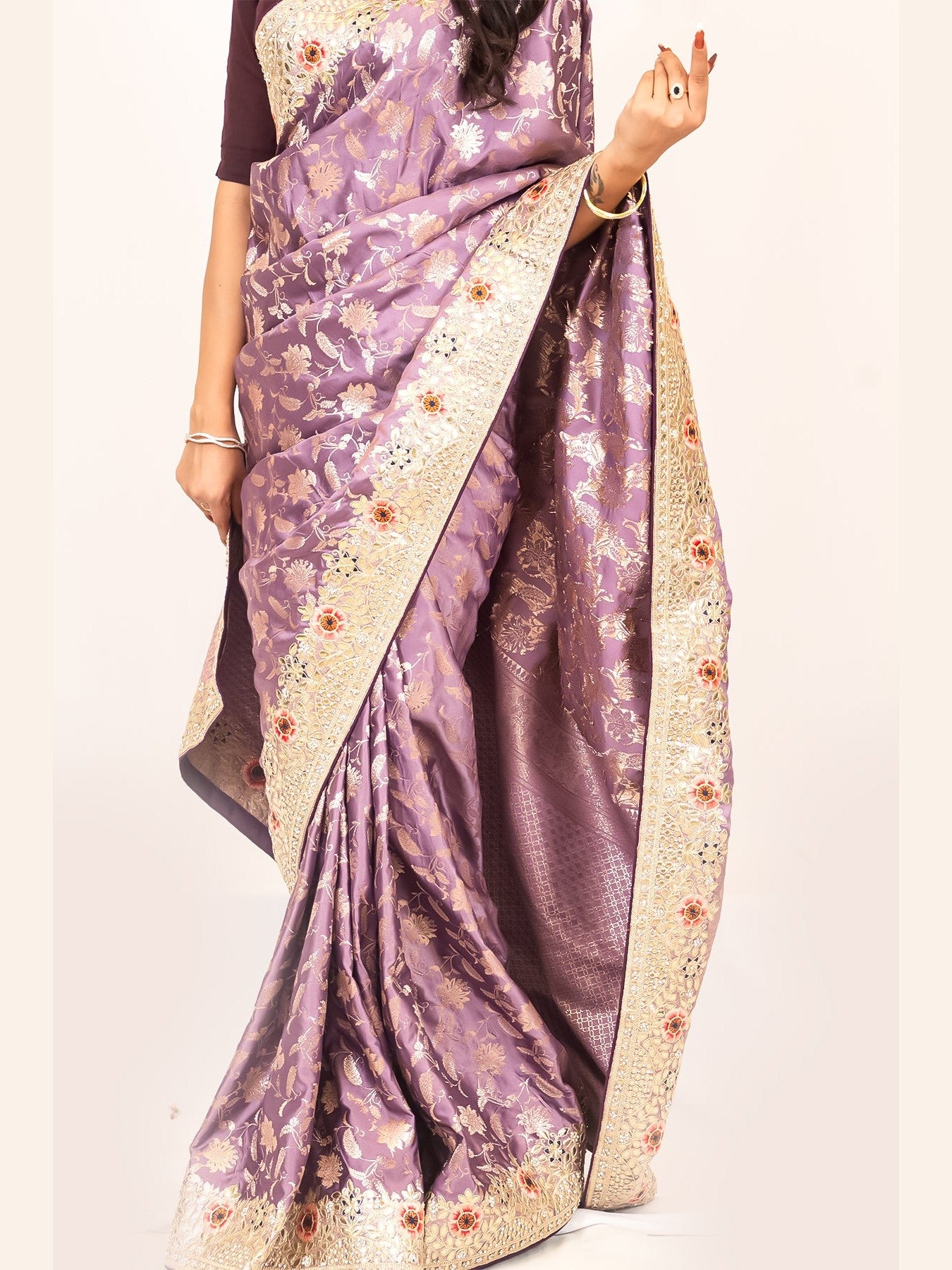 Lavender Dola Silk Saree with Intricate Gotapatti & Zari Embroidery