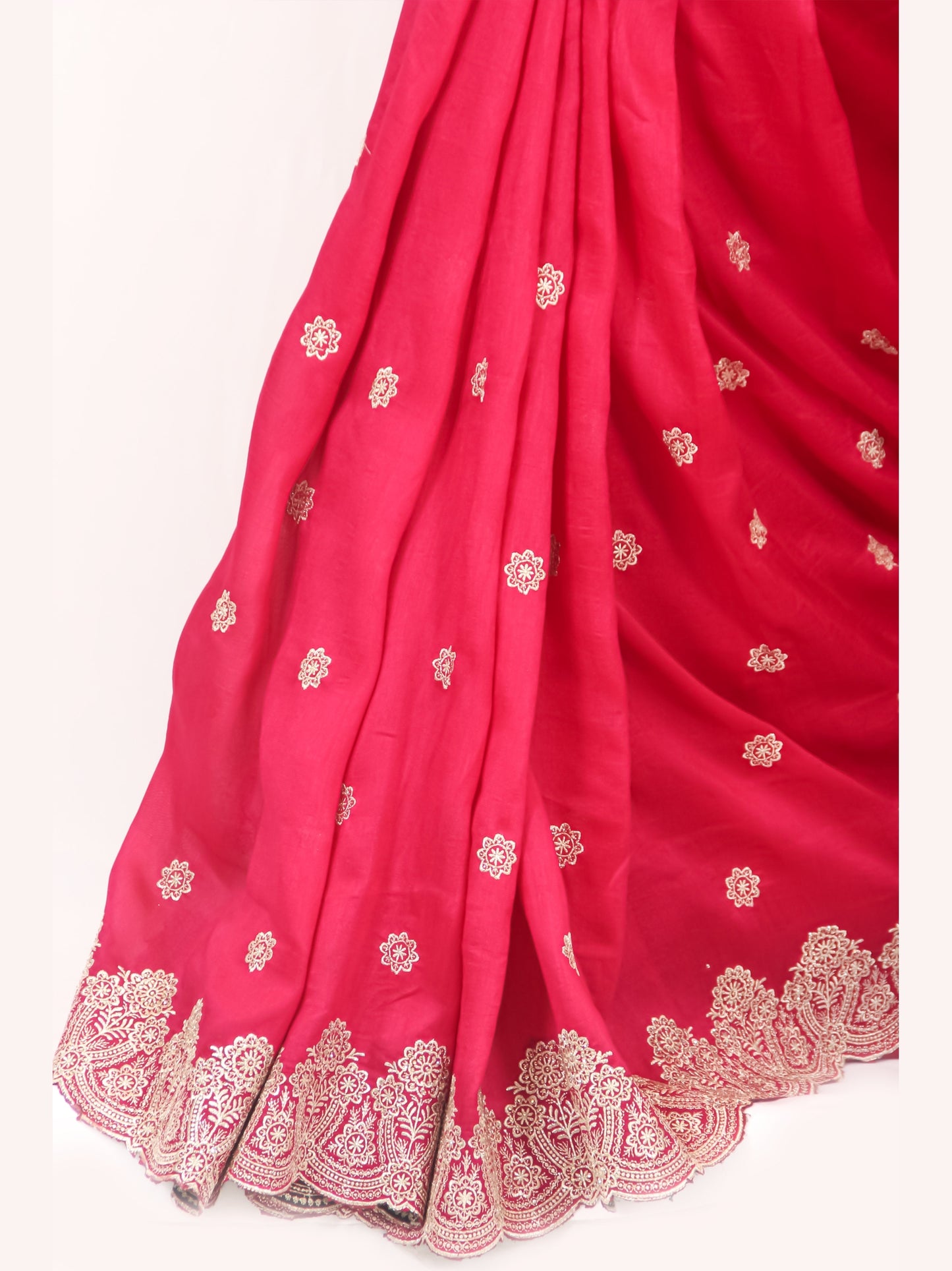 Elegant Rani Pink Vichitra Silk Saree with Golden Zari and Bota Detailing
