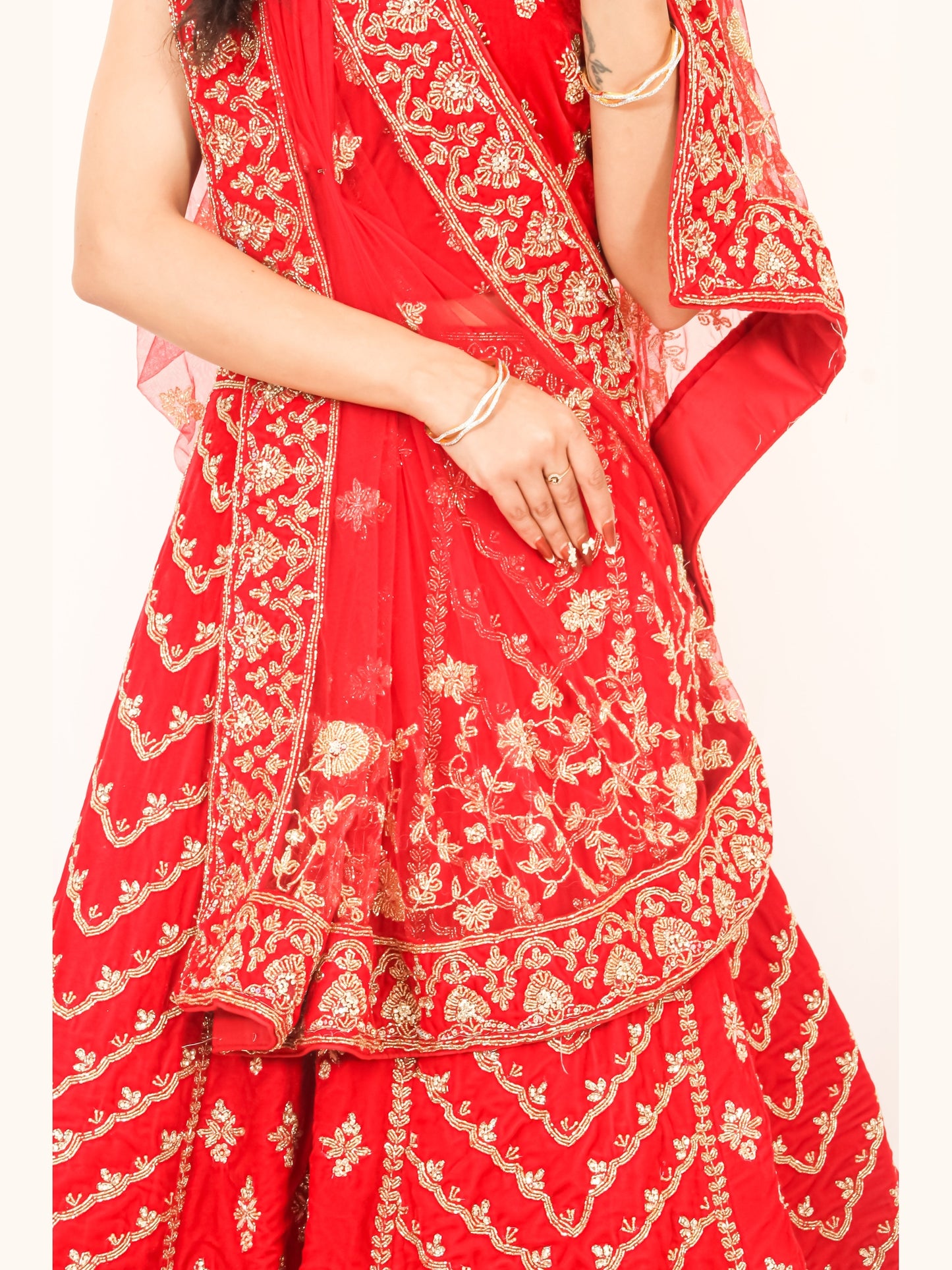 Luxury Red Bridal Lehenga with Golden Zari Embroidery