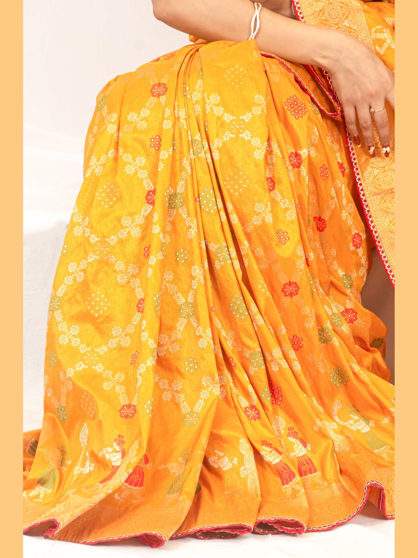 Traditional Dola Silk Mustard Yellow Ghatchola Saree with Rich Detailing