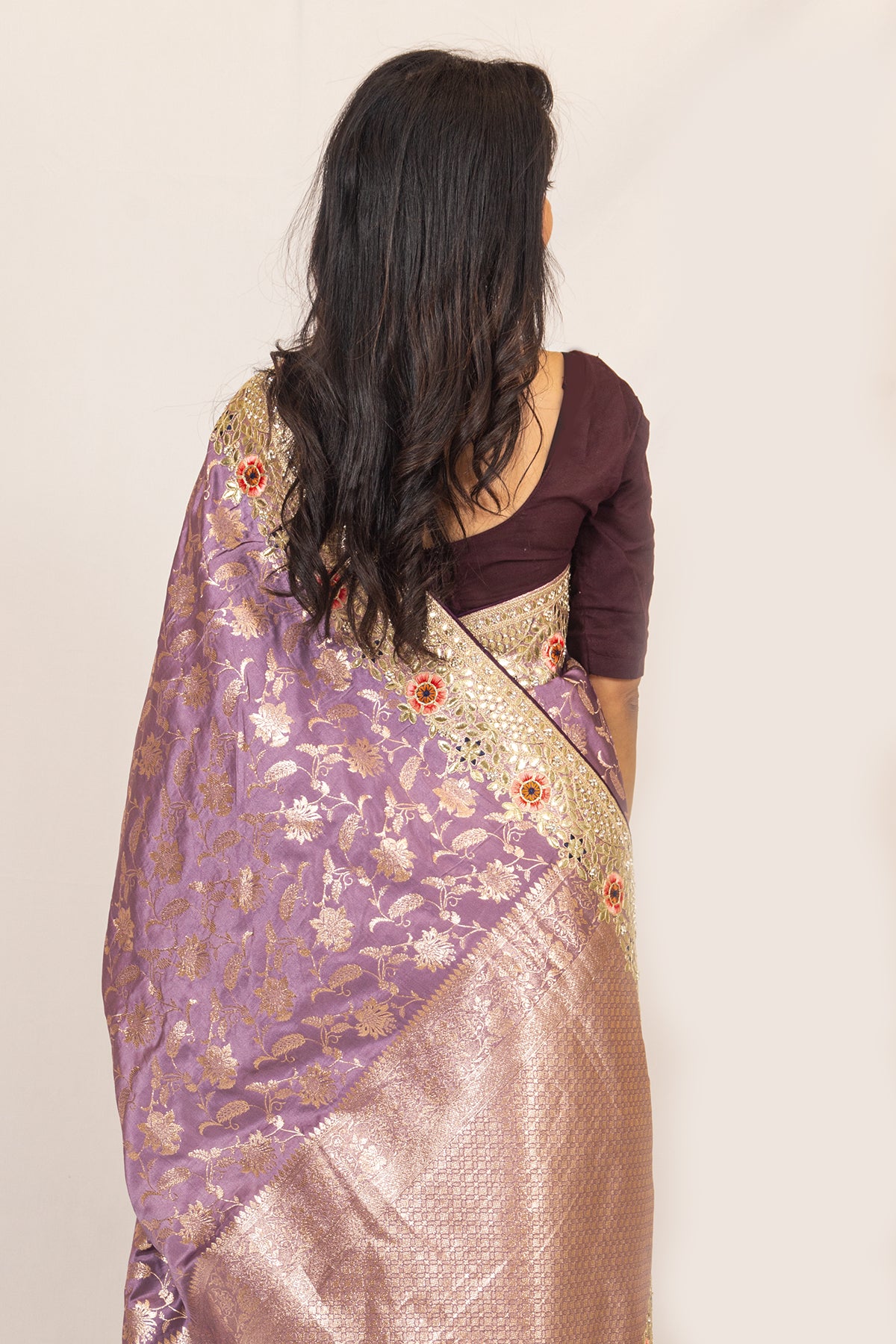 Lavender Dola Silk Saree with Intricate Gotapatti & Zari Embroidery