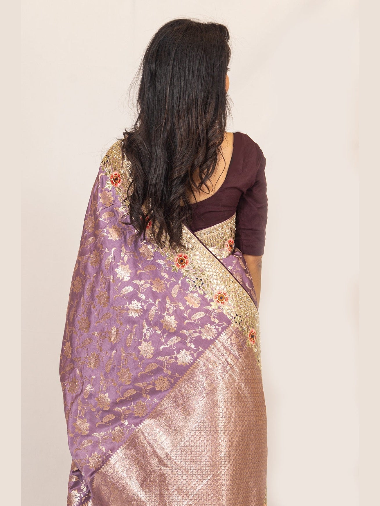 Lavender Dola Silk Saree with Intricate Gotapatti & Zari Embroidery