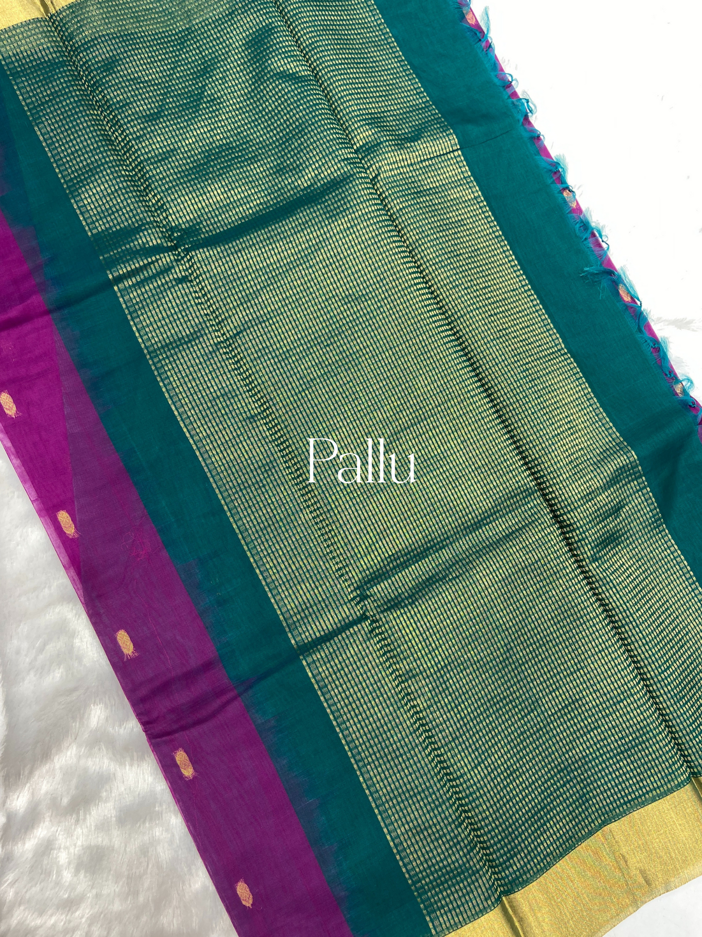Purple Pure Cotton Chanderi Saree with Green Blouse – Handwoven Elegance