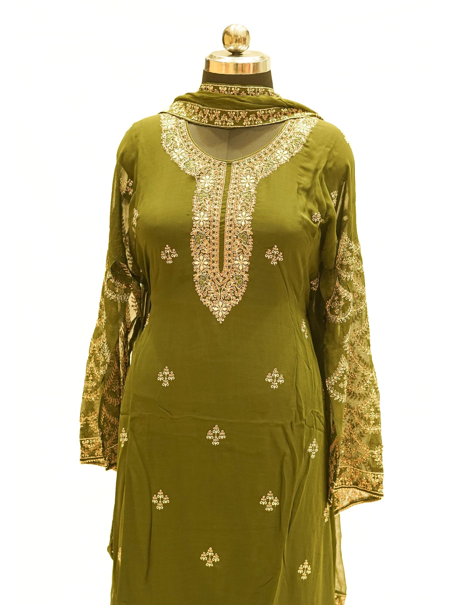 Premium Dark Olive Green Georgette Fabric for Salwar Suit – Soft and Stylish