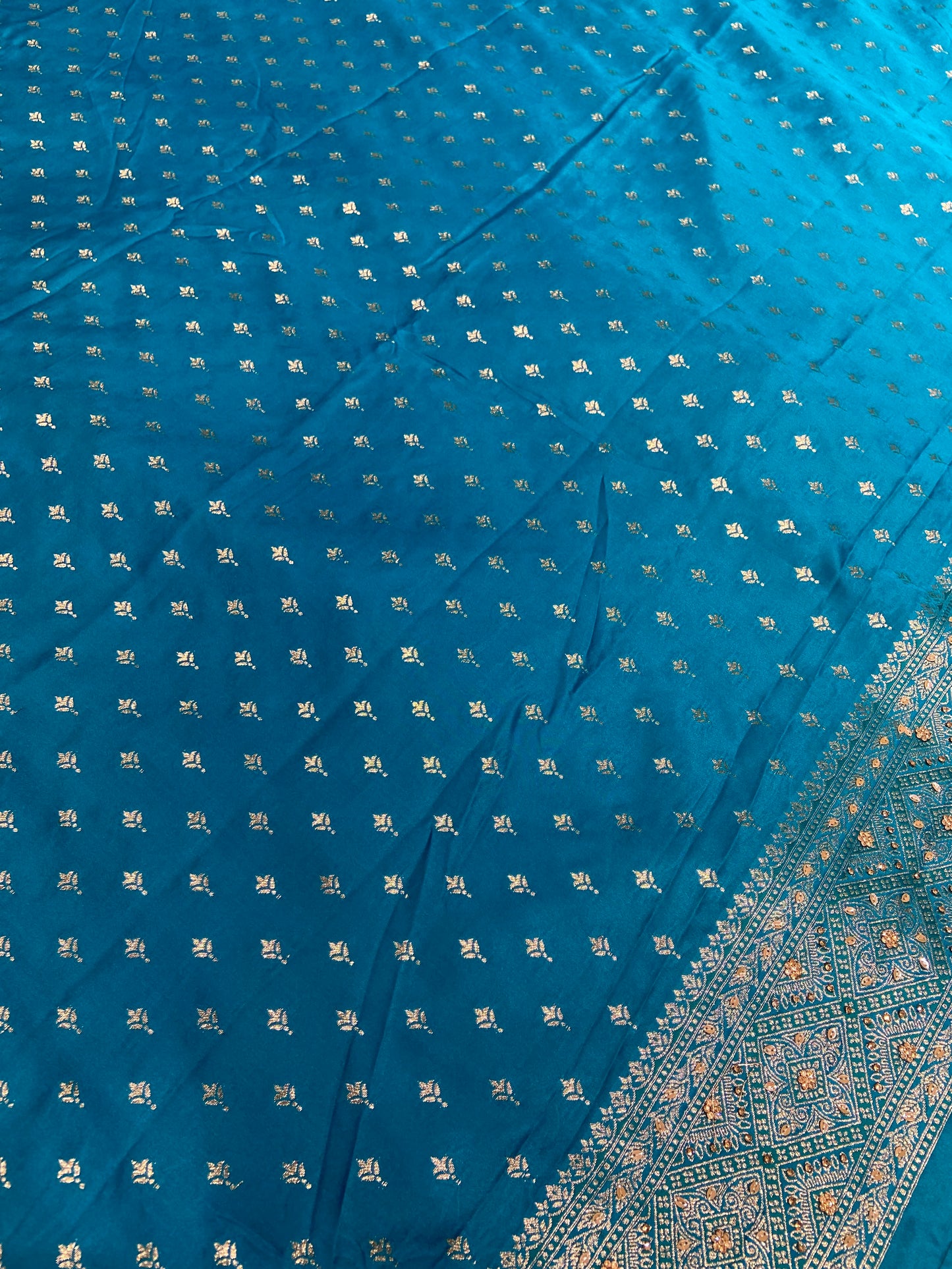 Firozi (Sky Blue) Soft Silk Saree – Intricate Stone & Zari Work