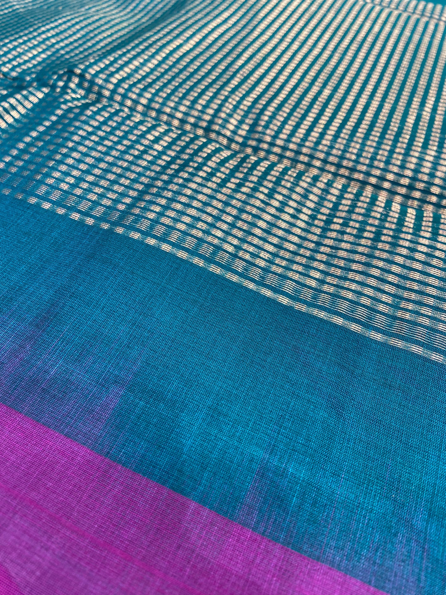 Purple Pure Cotton Chanderi Saree with Green Blouse – Handwoven Elegance
