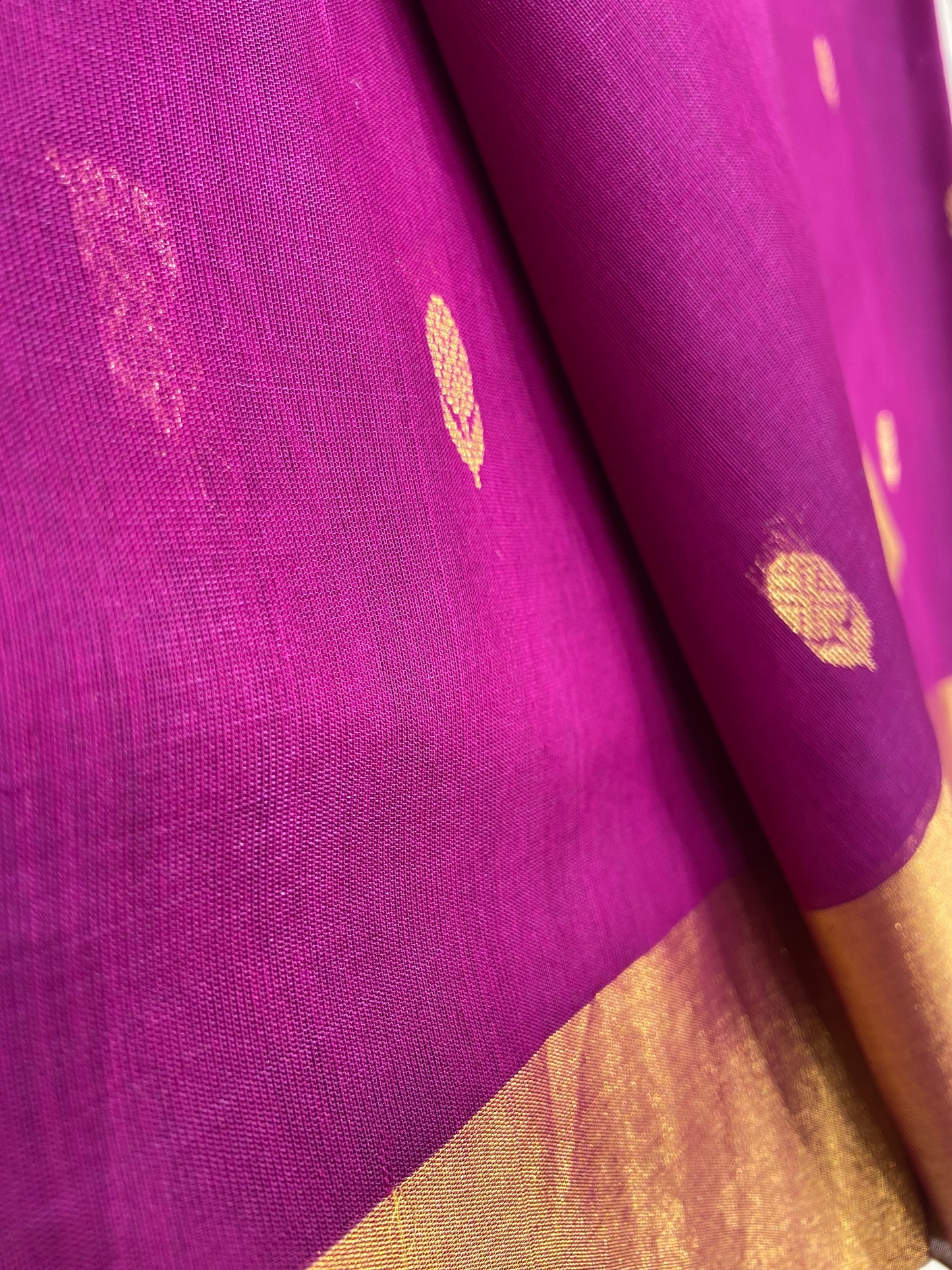Purple Pure Cotton Chanderi Saree with Green Blouse – Handwoven Elegance