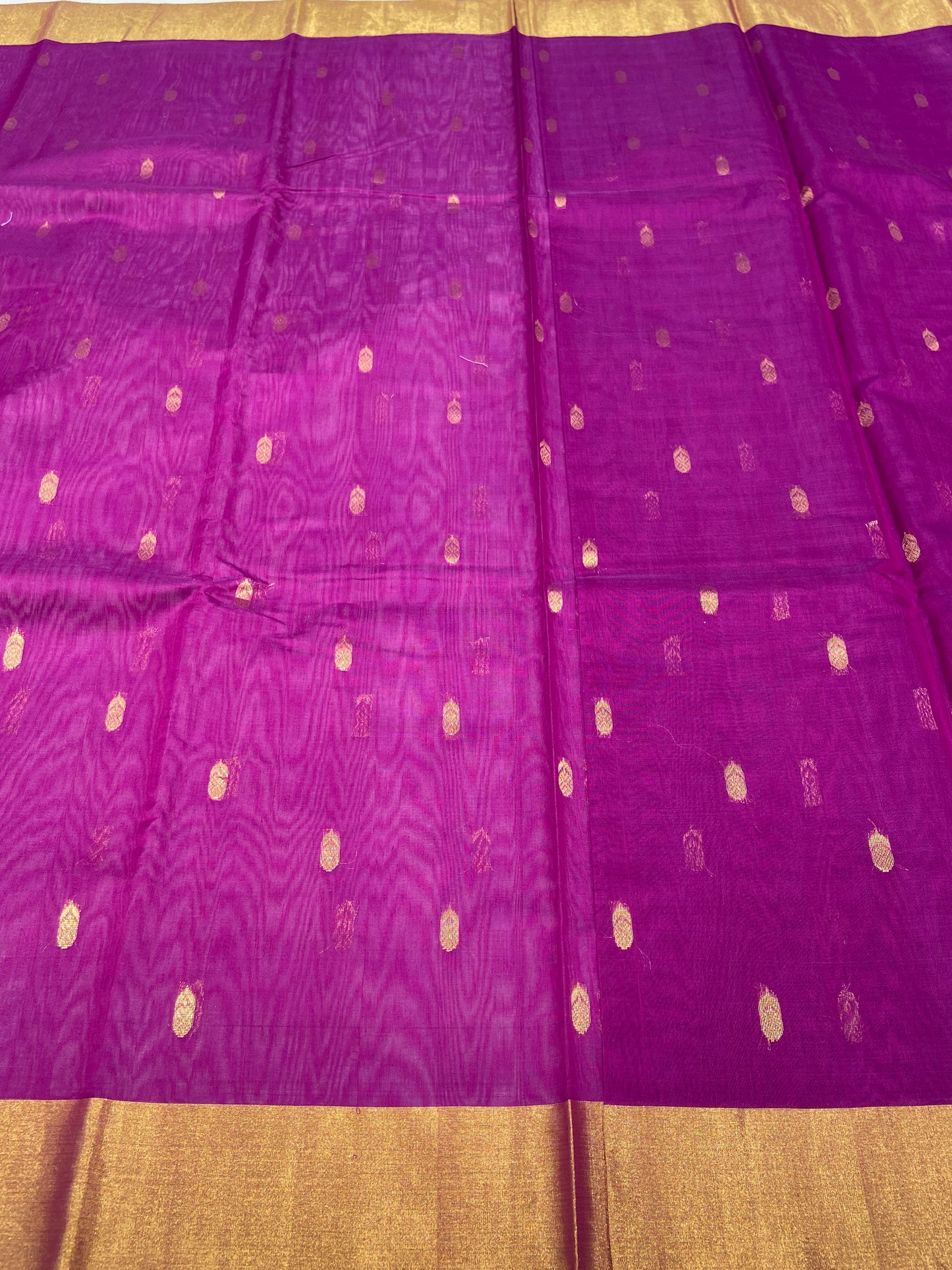 Purple Pure Cotton Chanderi Saree with Green Blouse – Handwoven Elegance