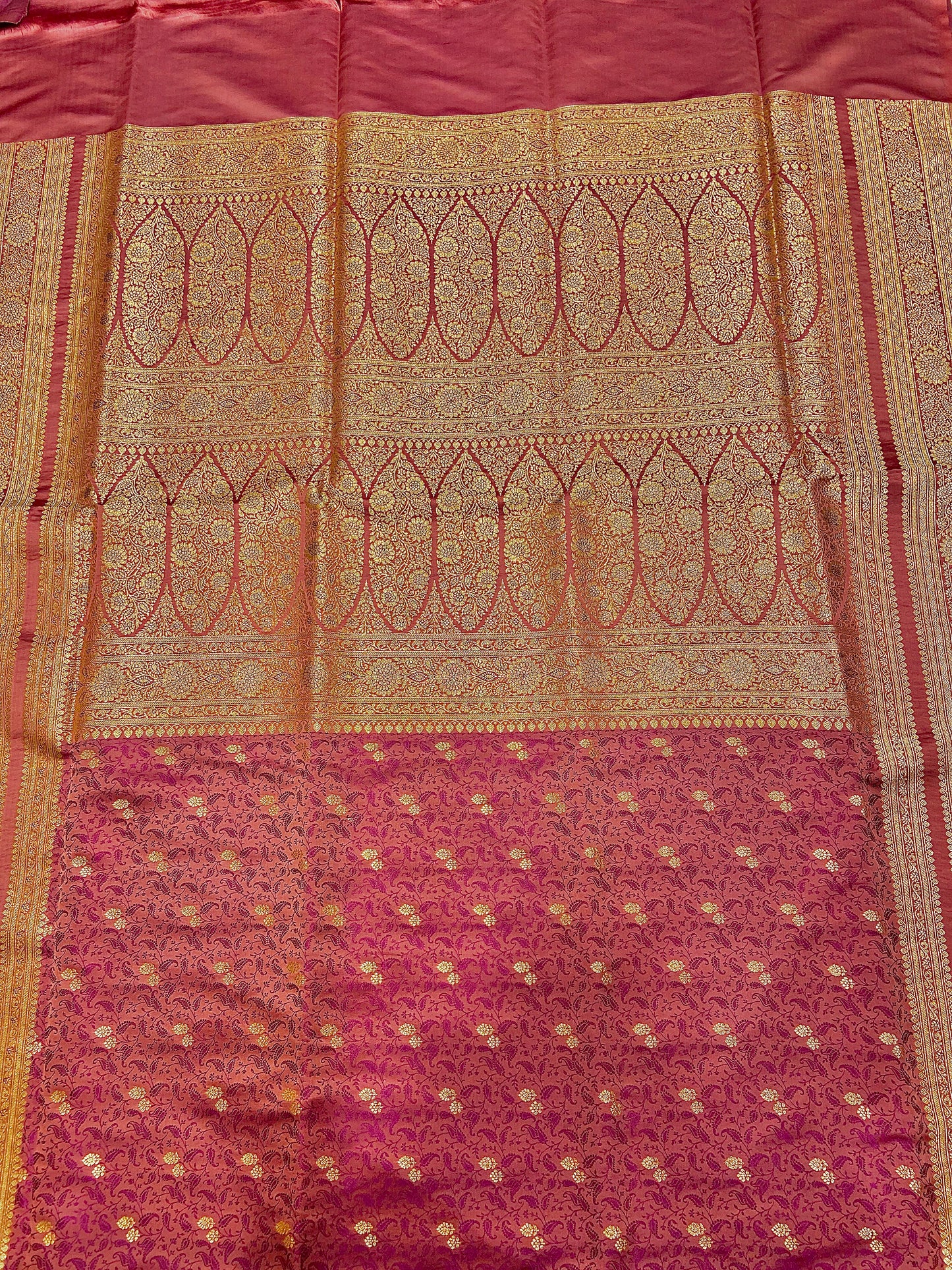 Baby Pink Pure Silk Saree with Purple Thread Work & Banarasi Zari Pallu