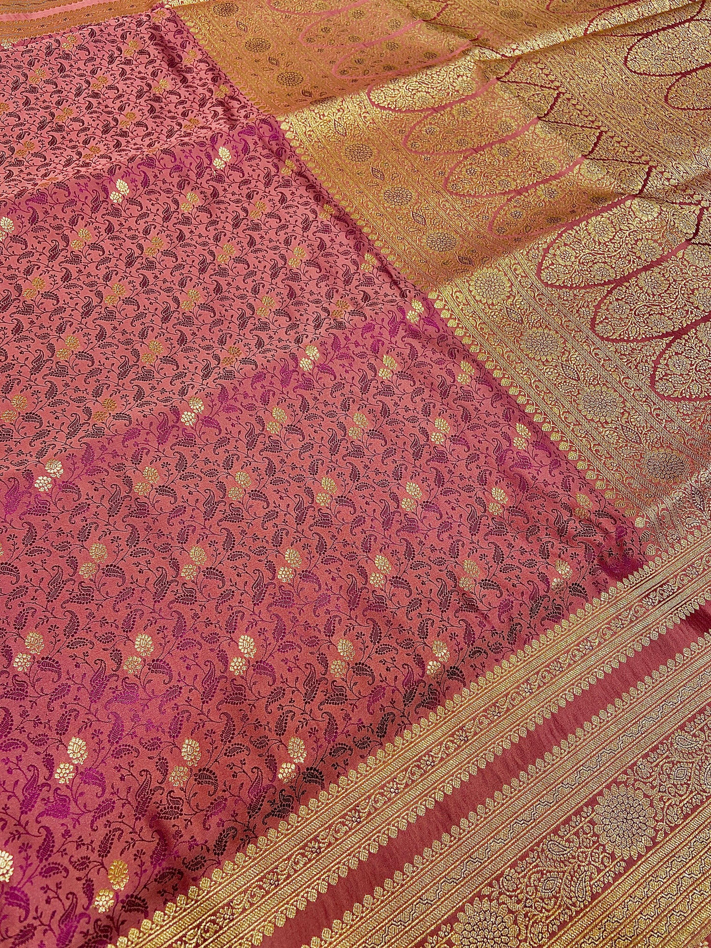 Baby Pink Pure Silk Saree with Purple Thread Work & Banarasi Zari Pallu