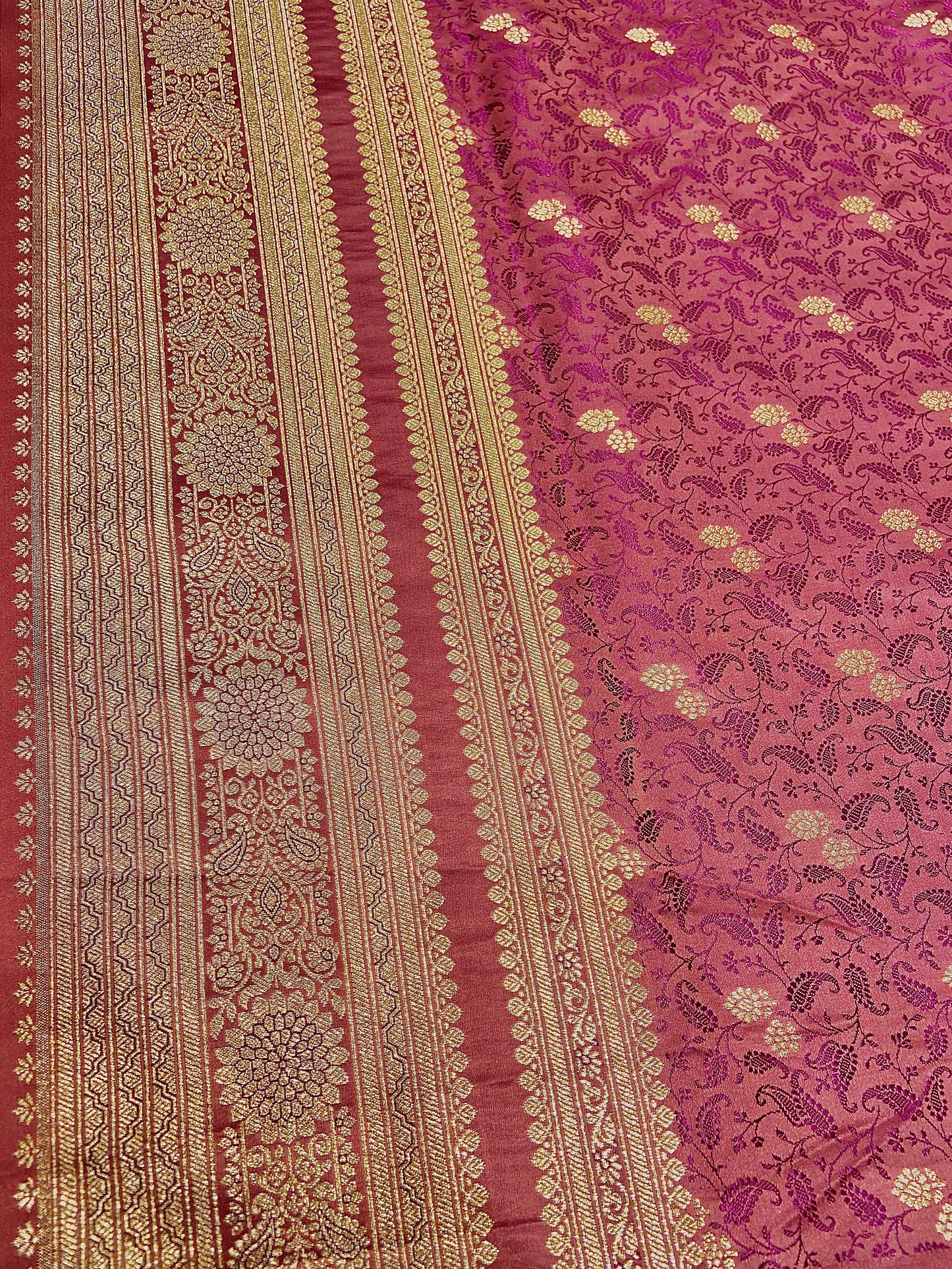 Baby Pink Pure Silk Saree with Purple Thread Work & Banarasi Zari Pallu