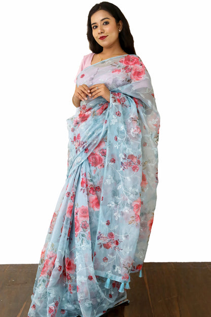 Organza Floral Print Saree