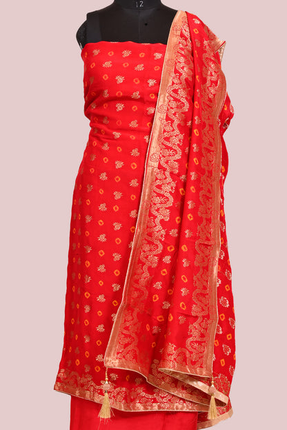 Party wear Red Dola silk suit piece