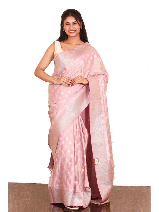 Baby Pink Golden Zariwork Silk Saree