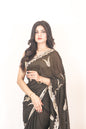 Black Crape Chiffon Saree with Zari Border & Stone Work – Stylish & Elegant