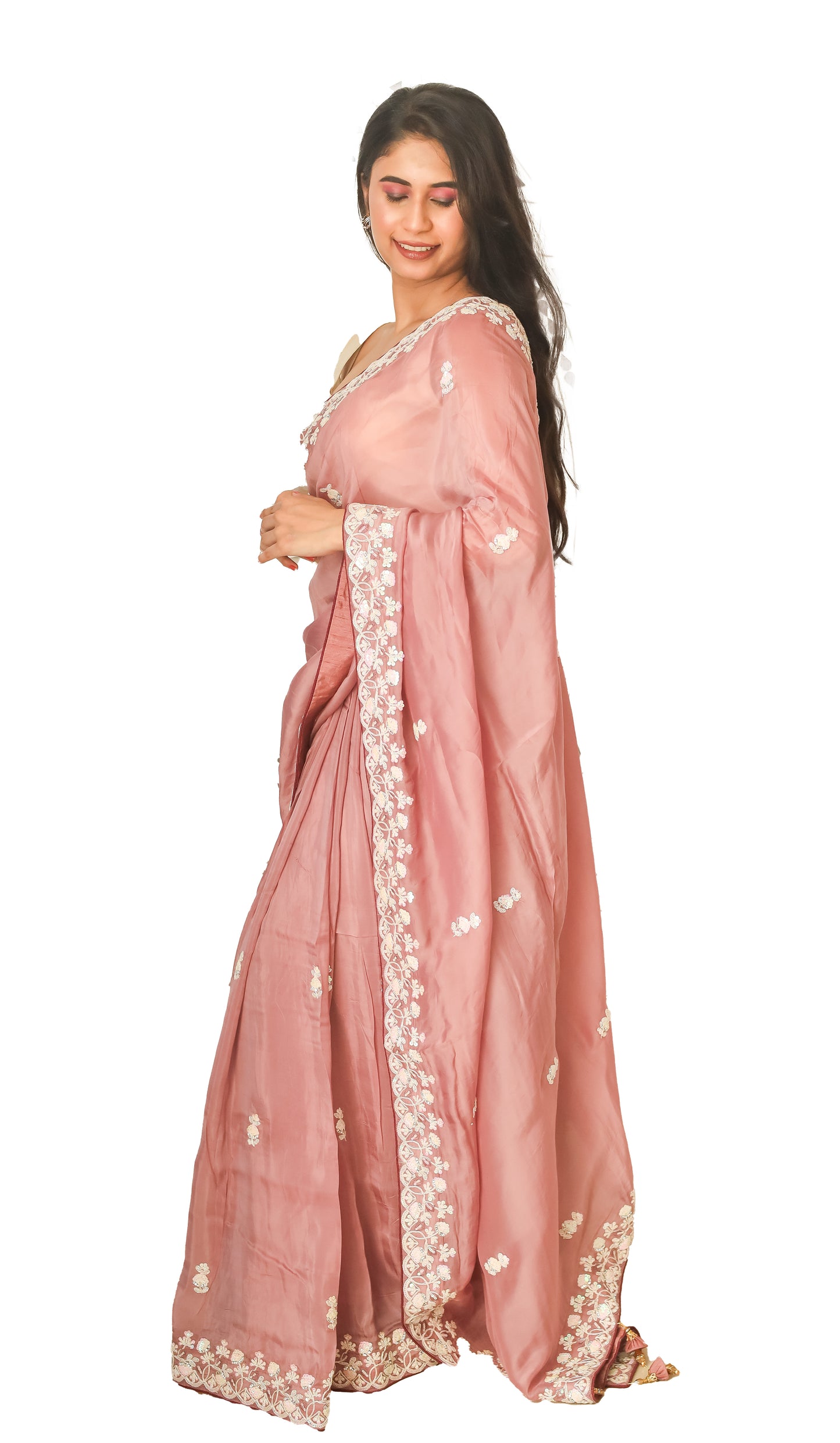 Onion pink Organza Saree