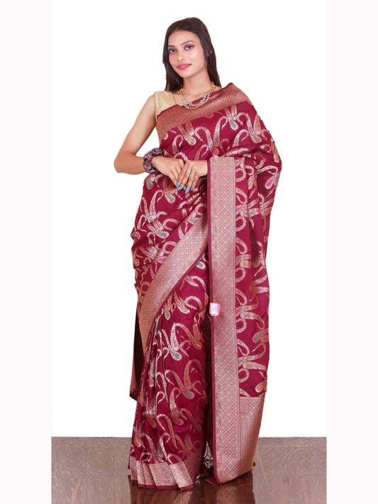 Reddish brown Zariweaving Silk Saree