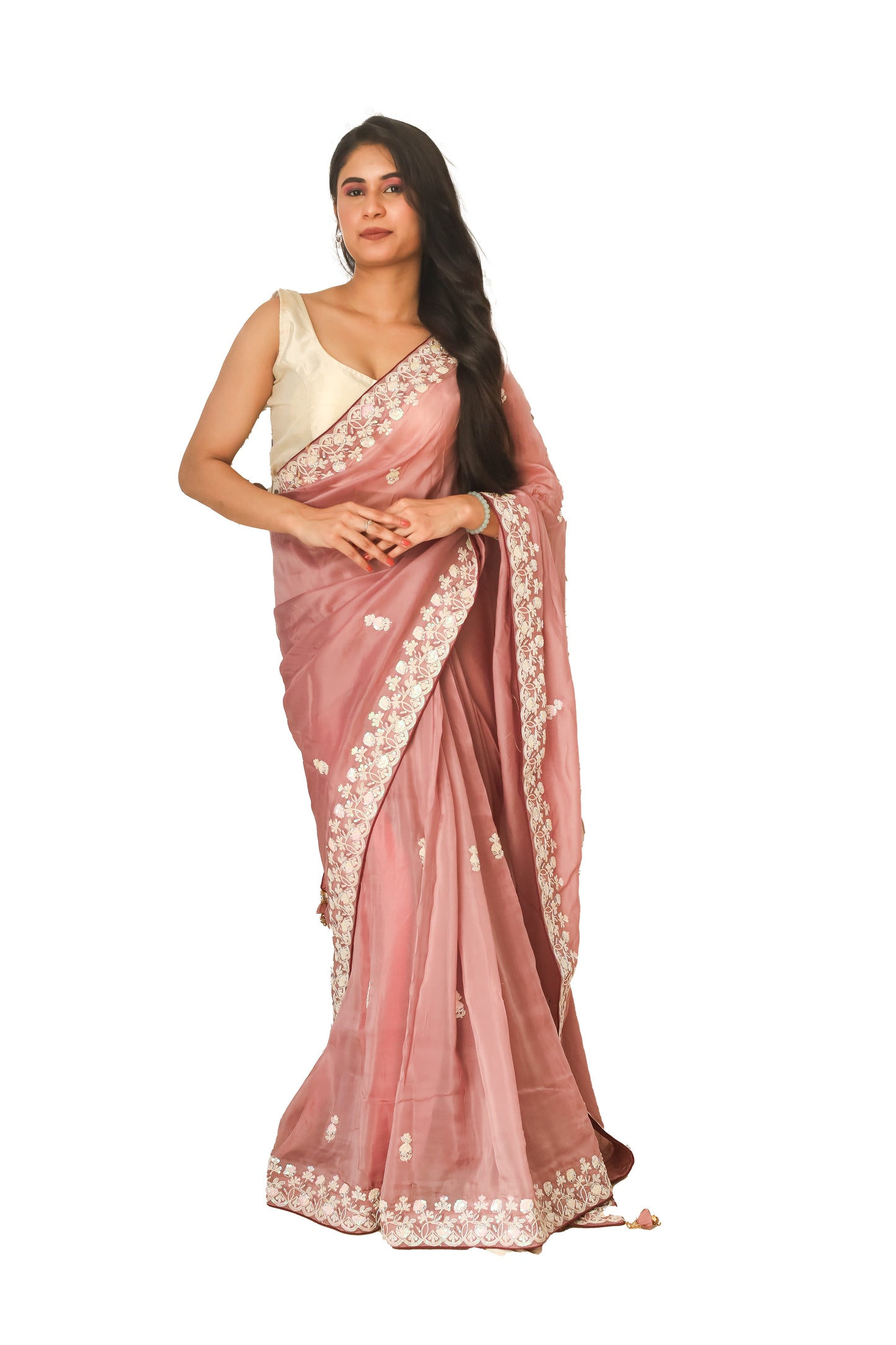 Onion pink Organza Saree