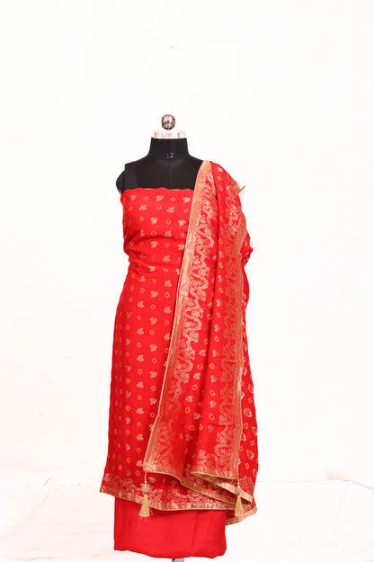 Party wear Red Dola silk suit piece