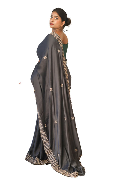 Grey Satin Crape Saree