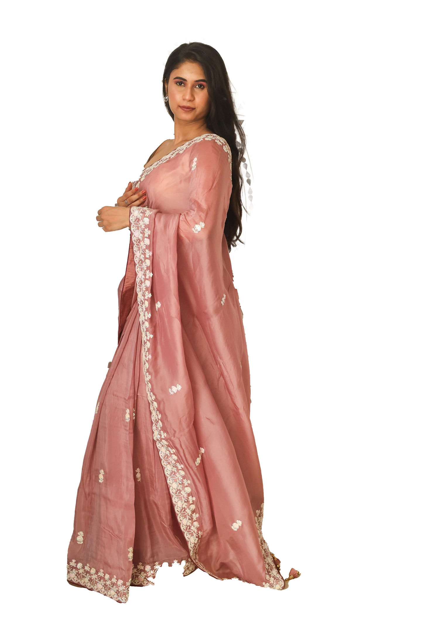 Onion pink Organza Saree