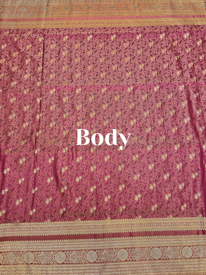 Baby Pink Pure Silk Saree with Purple Thread Work & Banarasi Zari Pallu
