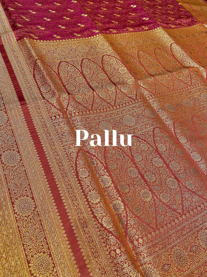 Baby Pink Pure Silk Saree with Purple Thread Work & Banarasi Zari Pallu