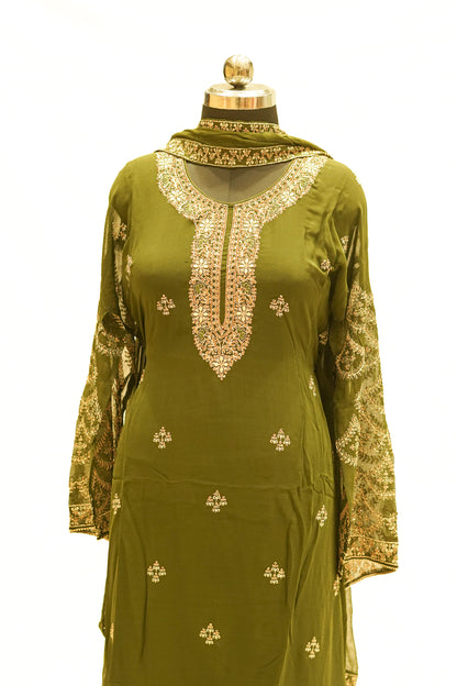 Premium Dark Olive Green Georgette Fabric for Salwar Suit – Soft and Stylish