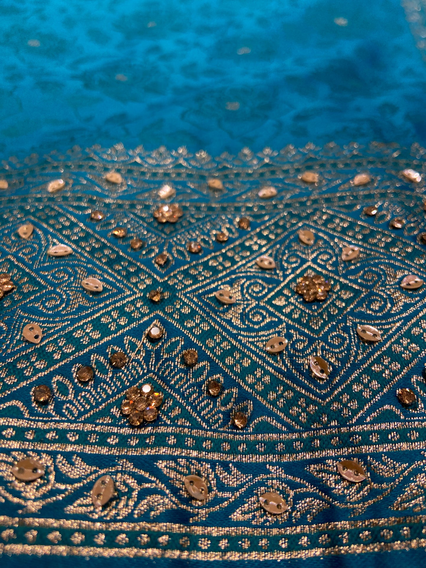 Firozi (Sky Blue) Soft Silk Saree – Intricate Stone & Zari Work