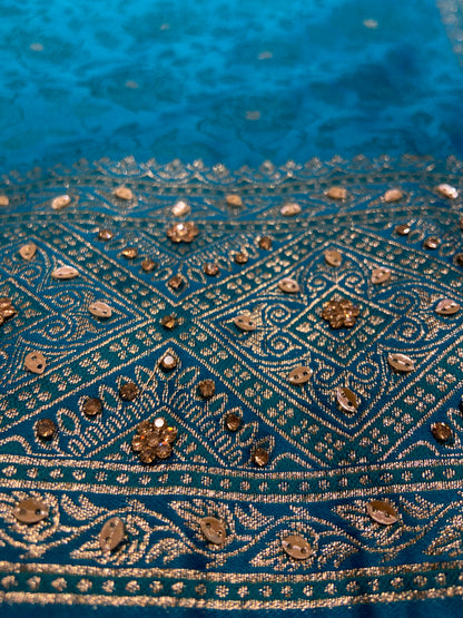 Firozi (Sky Blue) Soft Silk Saree – Intricate Stone & Zari Work