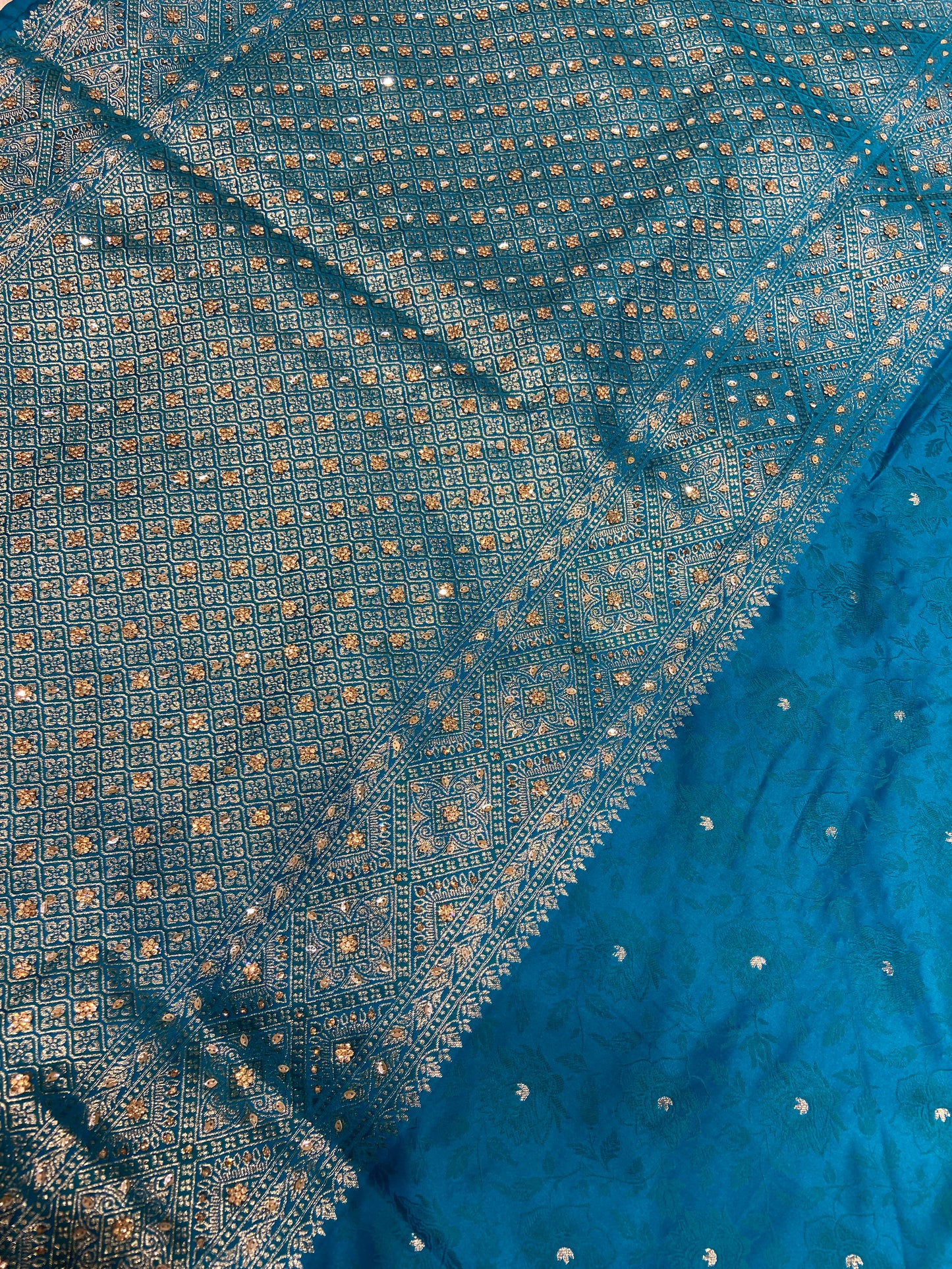 Firozi (Sky Blue) Soft Silk Saree – Intricate Stone & Zari Work