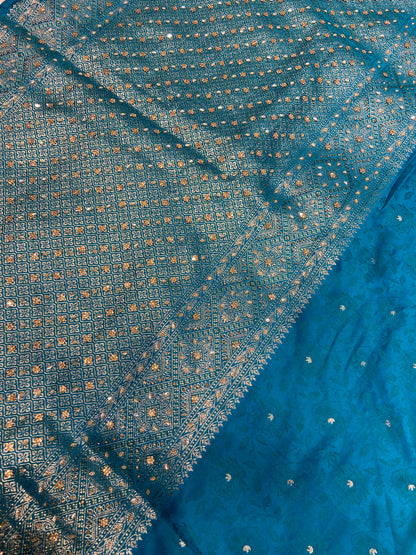 Firozi (Sky Blue) Soft Silk Saree – Intricate Stone & Zari Work