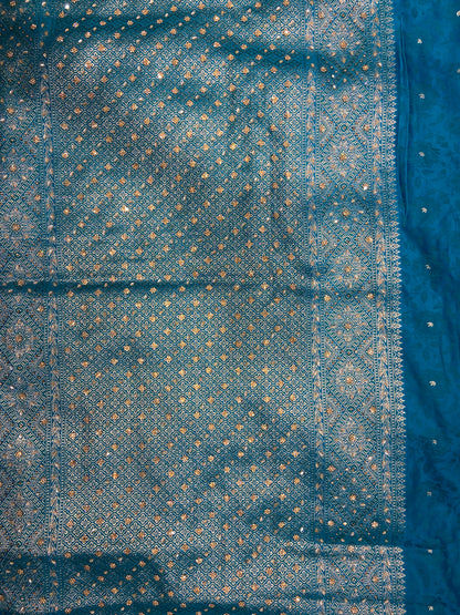Firozi (Sky Blue) Soft Silk Saree – Intricate Stone & Zari Work