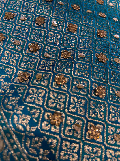 Firozi (Sky Blue) Soft Silk Saree – Intricate Stone & Zari Work