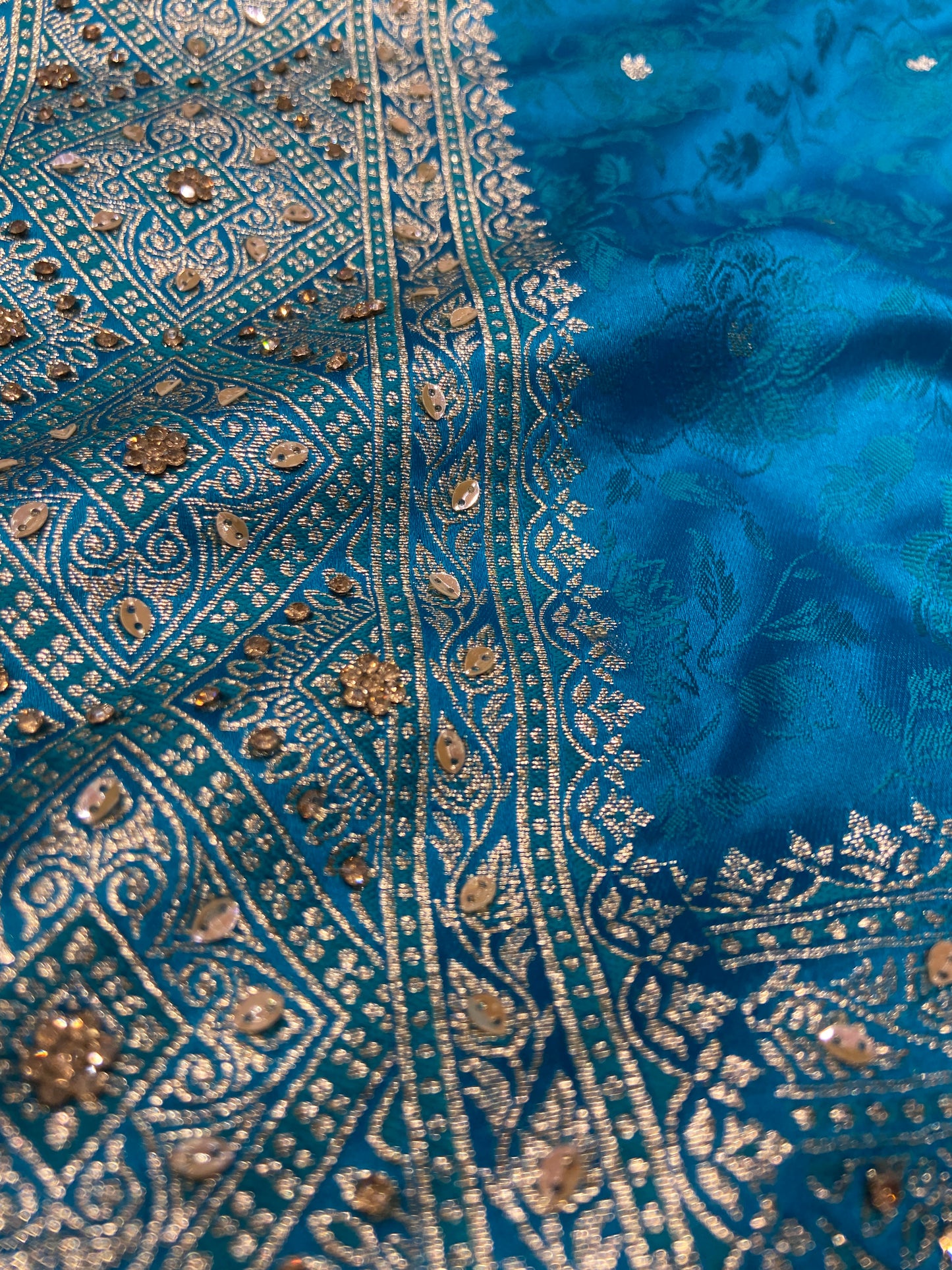 Firozi (Sky Blue) Soft Silk Saree – Intricate Stone & Zari Work