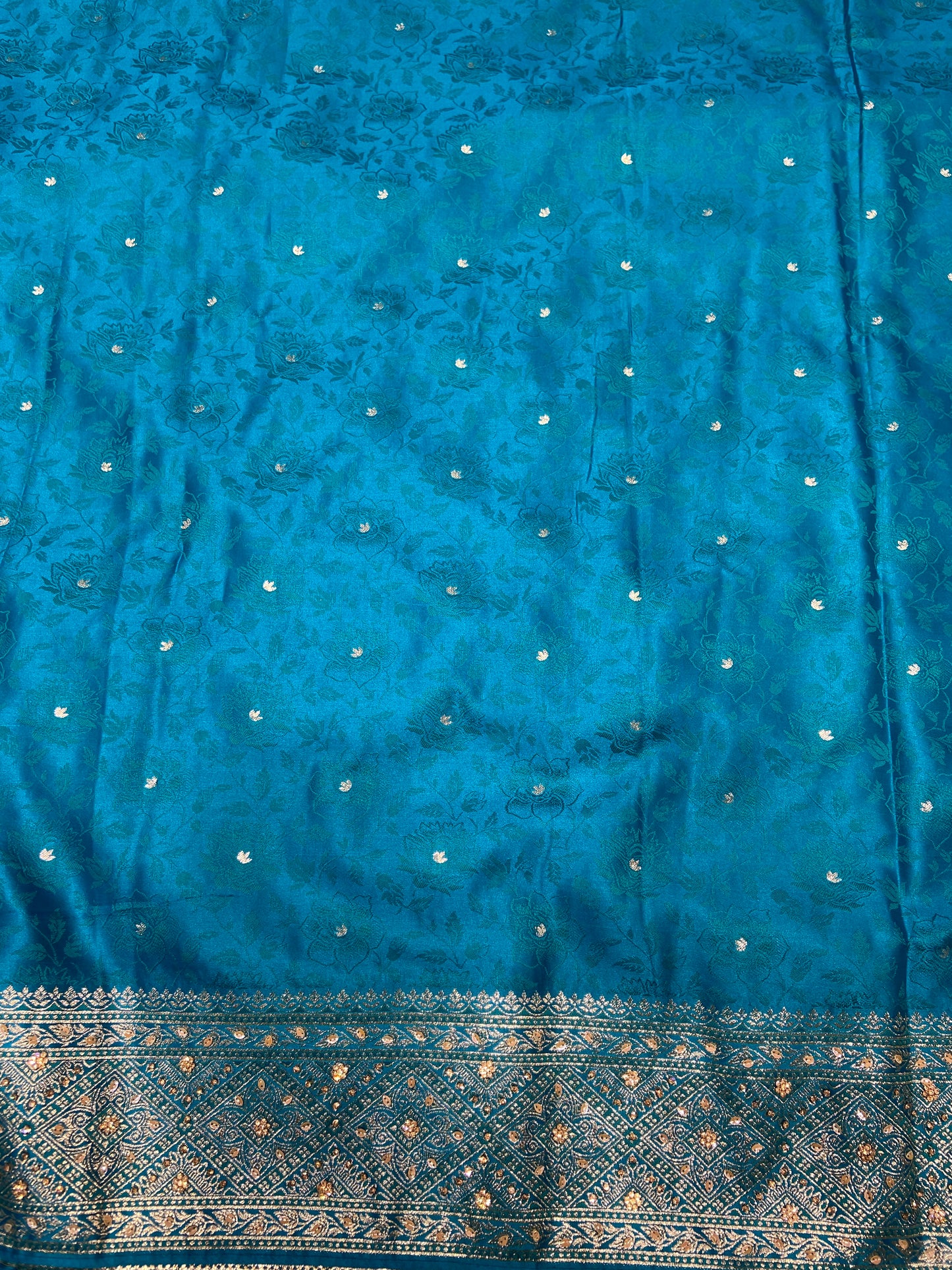 Firozi (Sky Blue) Soft Silk Saree – Intricate Stone & Zari Work