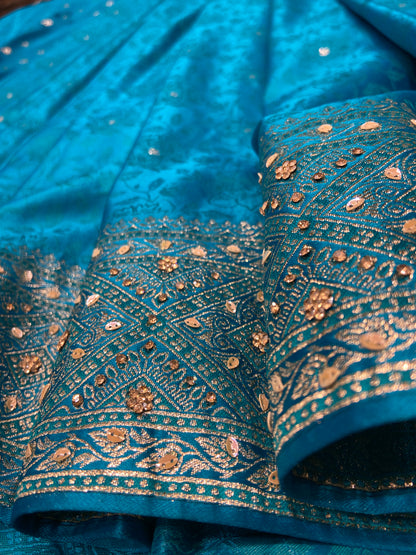 Firozi (Sky Blue) Soft Silk Saree – Intricate Stone & Zari Work