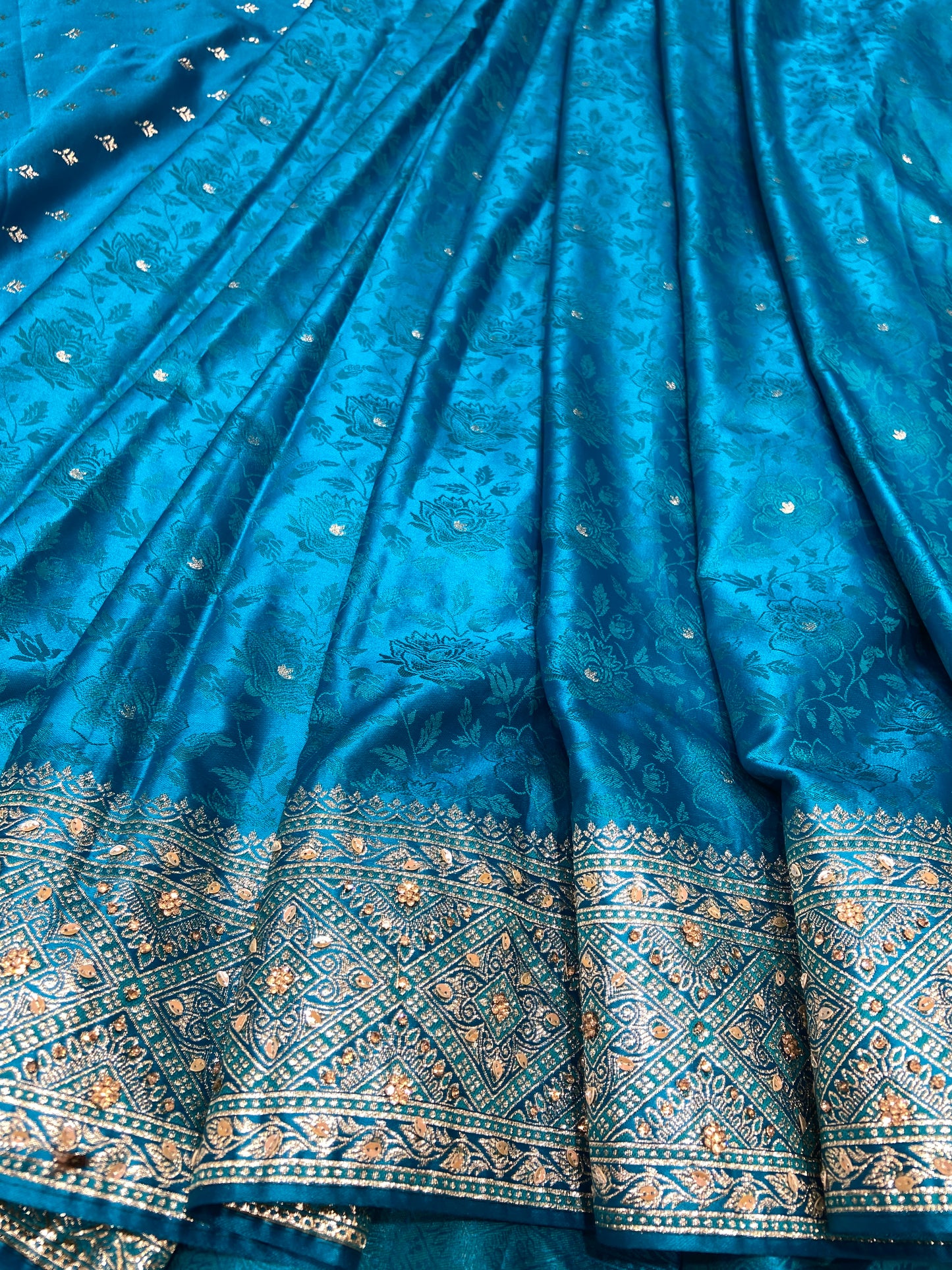 Firozi (Sky Blue) Soft Silk Saree – Intricate Stone & Zari Work