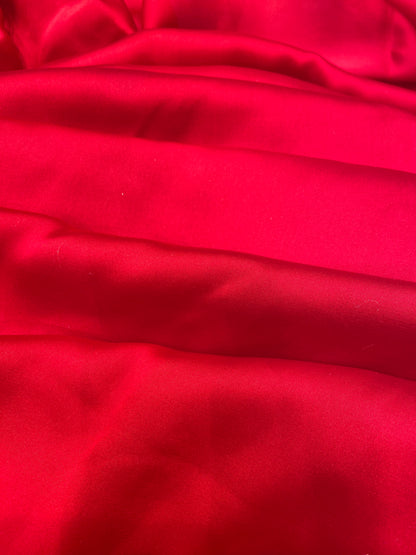 Blood Red Satin Crepe Saree with Piping Stone Work | Bridal & Party Wear Saree
