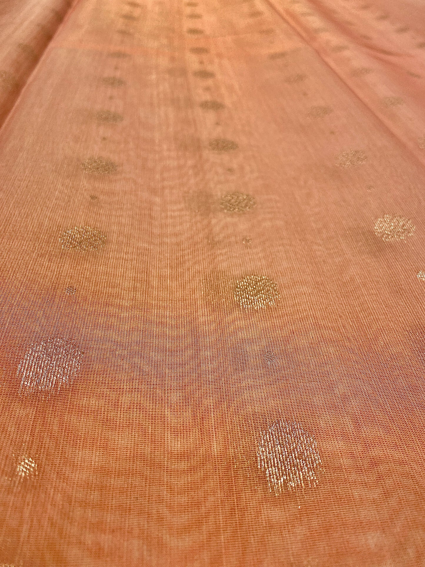 Peach Handloom Chanderi Cotton Saree with Silver Zari Work – Pure Cotton, Festive & Elegant