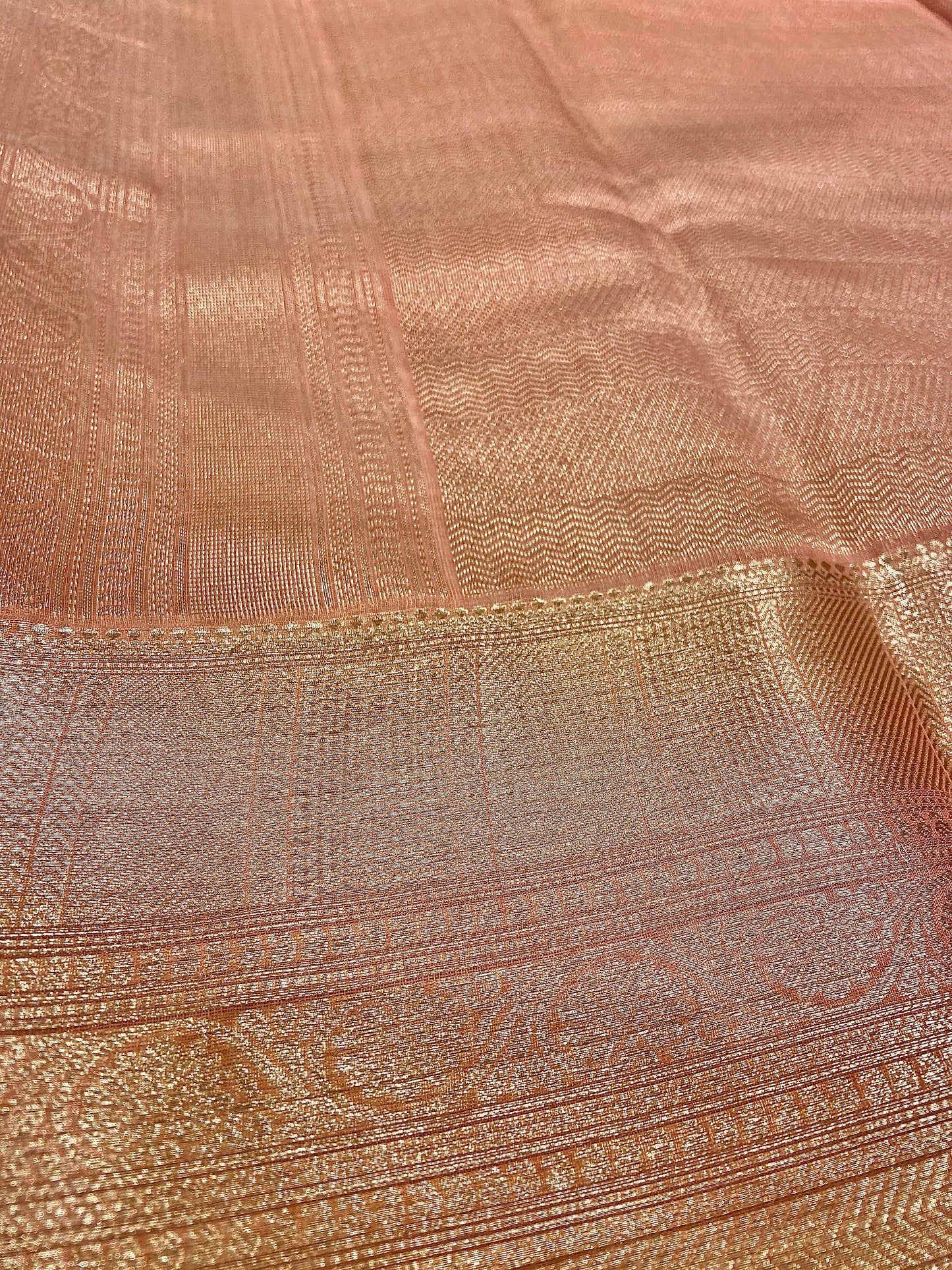 Peach Handloom Chanderi Cotton Saree with Silver Zari Work – Pure Cotton, Festive & Elegant