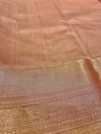 Peach Handloom Chanderi Cotton Saree with Silver Zari Work – Pure Cotton, Festive & Elegant