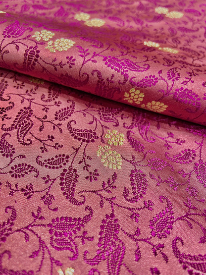 Baby Pink Pure Silk Saree with Purple Thread Work & Banarasi Zari Pallu